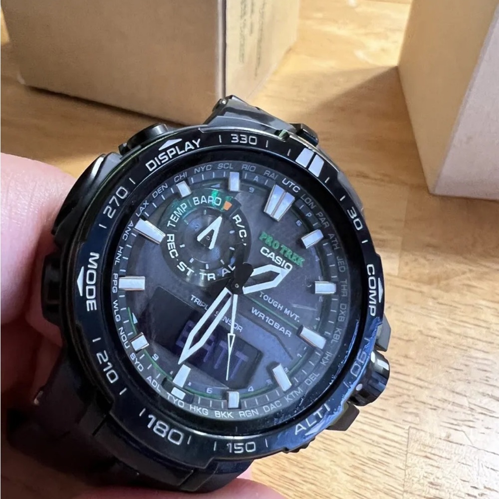 Casio Prw-6000Y Quartz Analog Watche Full Kit, World Time , Solar, Atomic